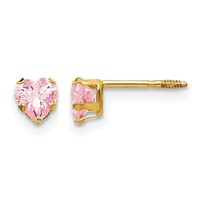 14K Yellow Gold Madi K 4mm Pink CZ Heart Post Earrings view 1