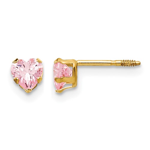 14K Yellow Gold Madi K 4mm Pink CZ Heart Post Earrings