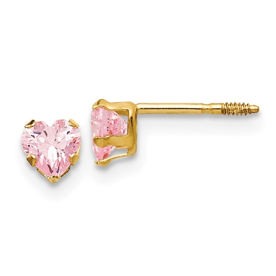 Gold Childrens CZ Heart Post Earrings