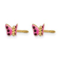 14K Yellow Gold Madi K Pink Enameled Butterfly Post Earrings view 2
