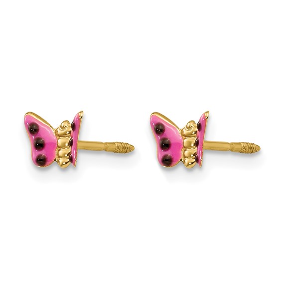 14k Madi K Pink Enameled Butterfly Childrens Post Earrings