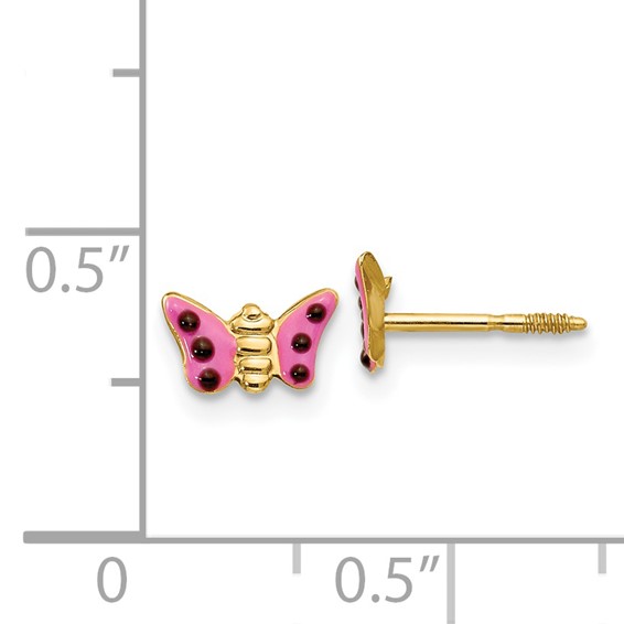 14k Madi K Pink Enameled Butterfly Childrens Post Earrings