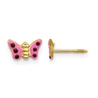 14K Yellow Gold Madi K Pink Enameled Butterfly Post Earrings view 1