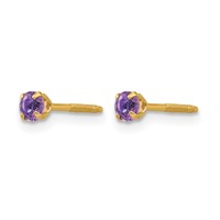 14K Yellow Gold Madi K 3mm Round Imitation Amethyst February Birthstone Screwback Post Earrings view 2