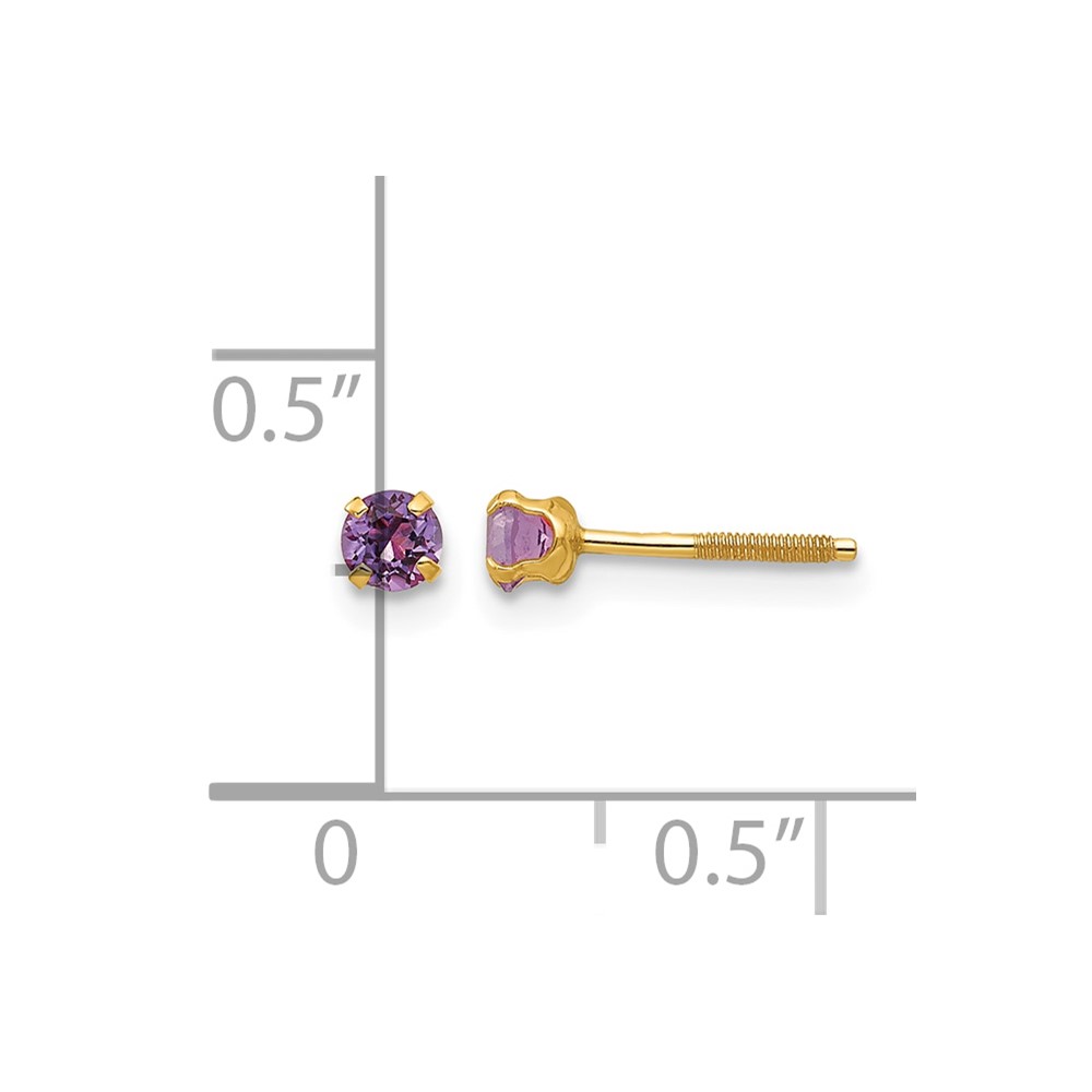 14k Madi K 3mm Imitation Amethyst Birthstone Earrings (Feb) (GK194)