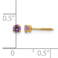 14K Yellow Gold Madi K 3mm Round Imitation Amethyst February Birthstone Screwback Post Earrings view 4