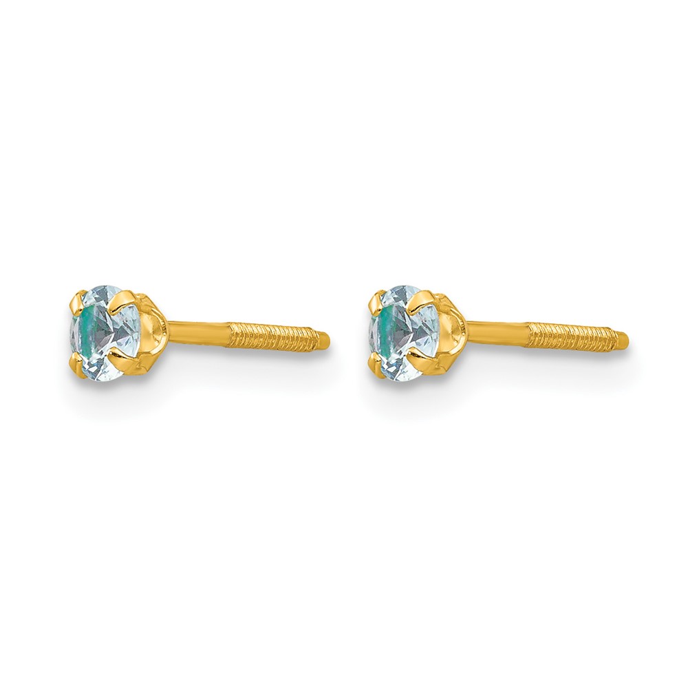 14k Madi K 3mm Imitation Aquamarine Birthstone Earrings (Mar) (GK195)