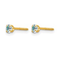 14K Yellow Gold Madi K 3mm Round Imitation Aquamarine March Birthstone Screwback Post Earrings view 2