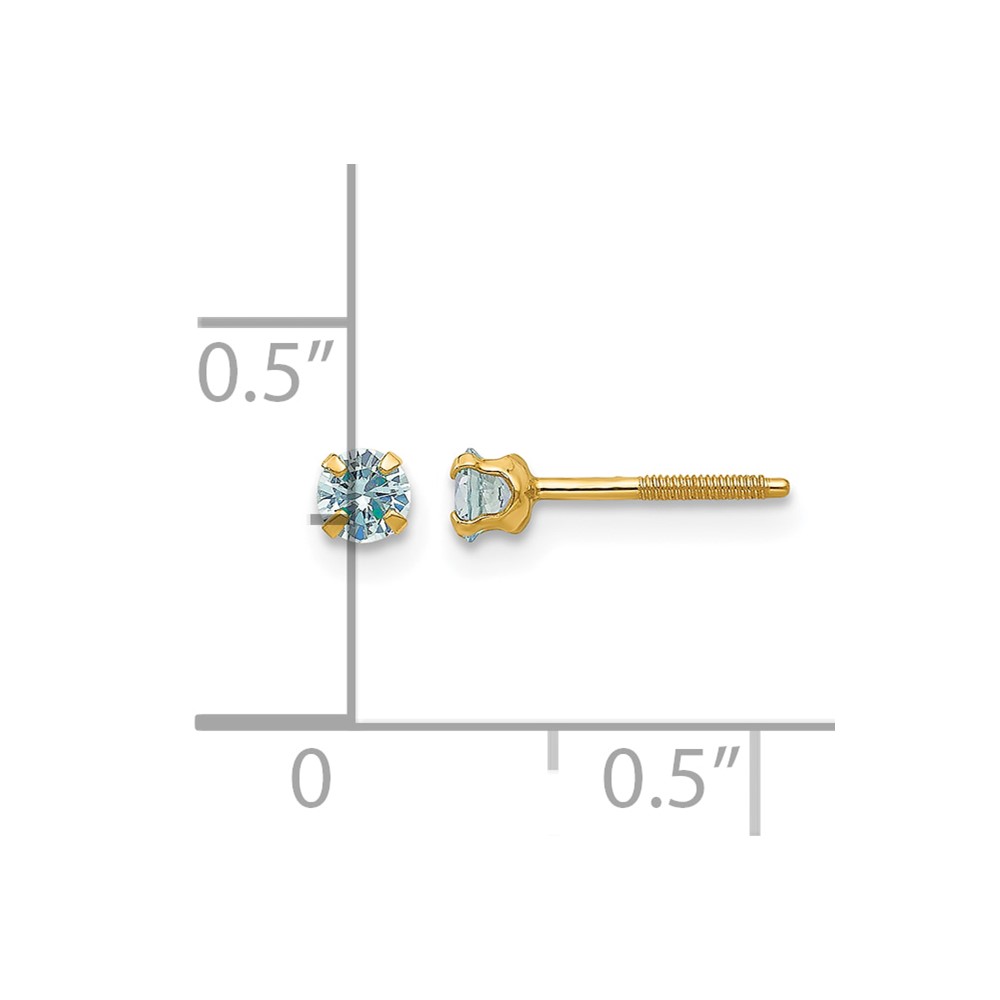 14k Madi K 3mm Imitation Aquamarine Birthstone Earrings (Mar) (GK195)
