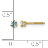 14K Yellow Gold Madi K 3mm Round Imitation Aquamarine March Birthstone Screwback Post Earrings view 4
