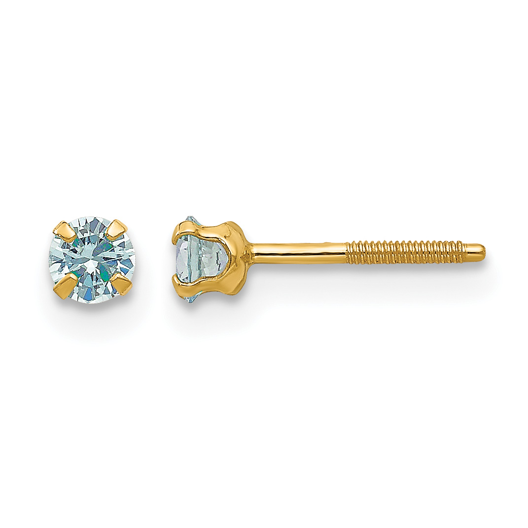14k Madi K 3mm Imitation Aquamarine Birthstone Earrings (Mar) (GK195)