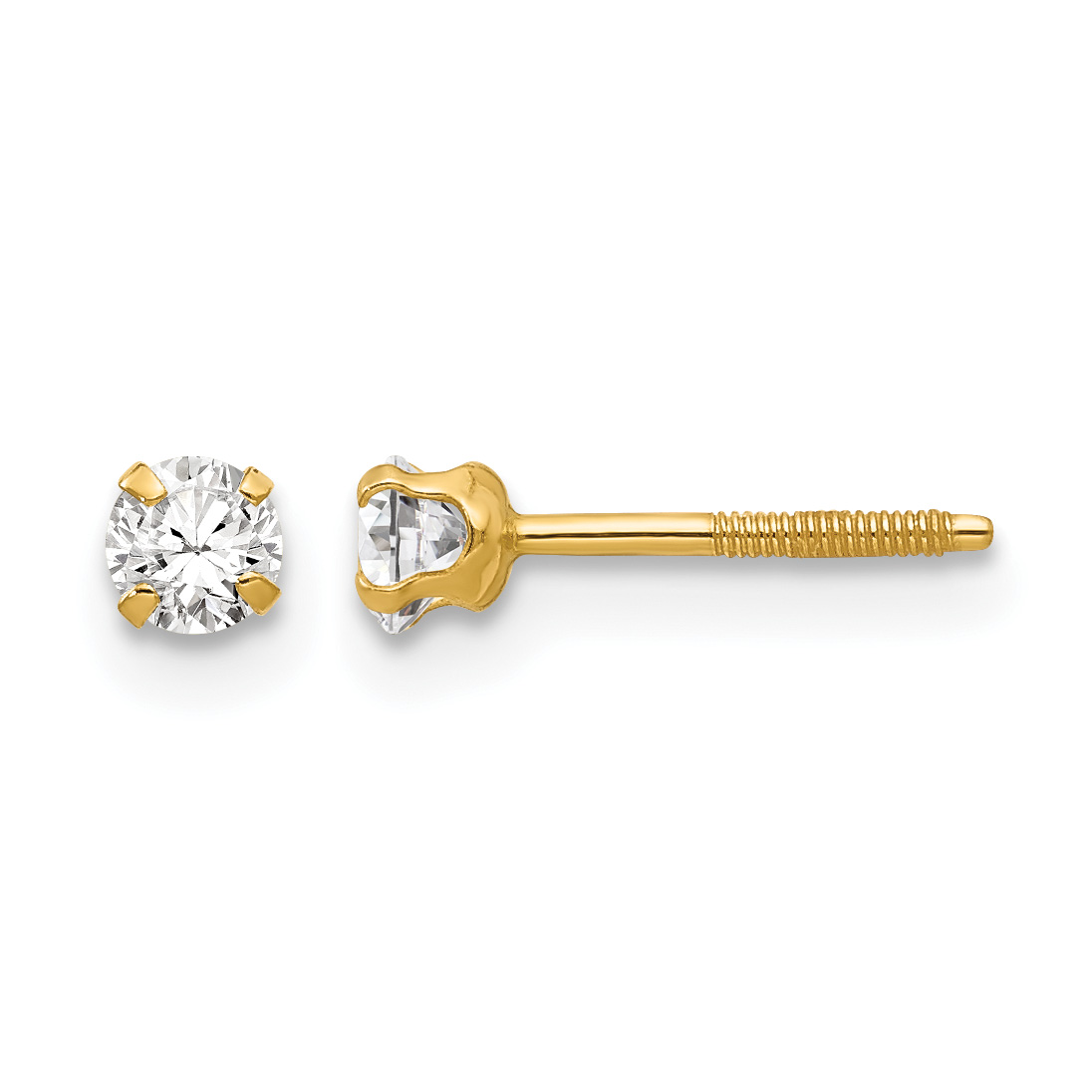 14k Madi K 3mm Imitation April Birthstone Earrings (GK196)