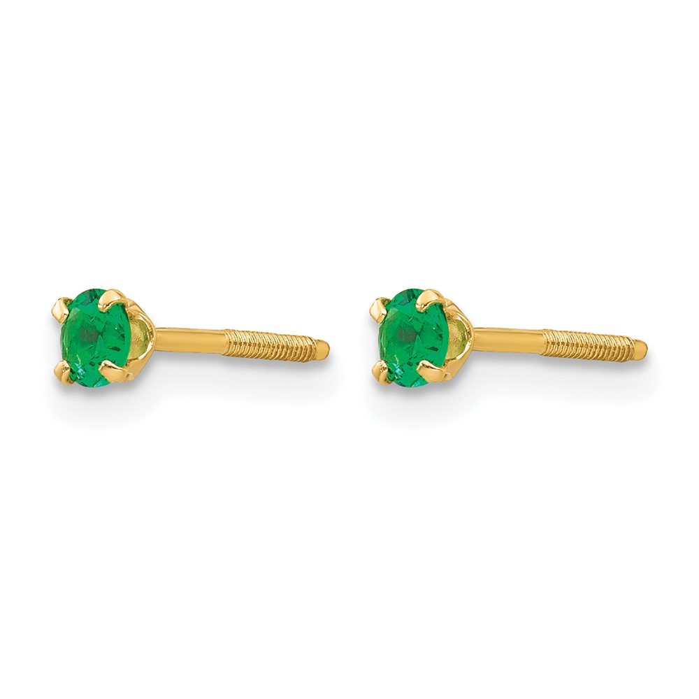 14k Madi K 3mm Imitation Emerald Birthstone Earrings (May) (GK197)