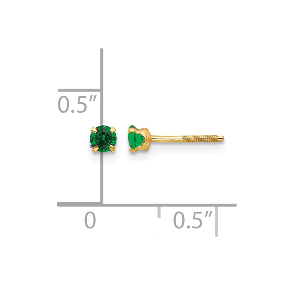14k Madi K 3mm Imitation Emerald Birthstone Earrings (May) (GK197)