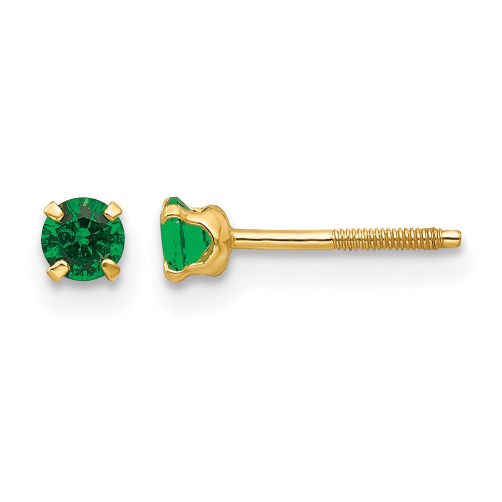 14k Madi K 3mm Imitation Emerald Birthstone Earrings (May) (GK197)