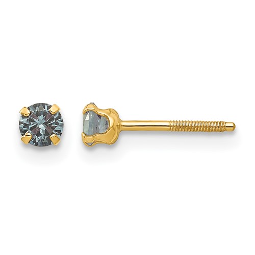 14K Yellow Gold Madi K 3mm Round Imitation Alexandrite June Birthstone Screwback Post Earrings