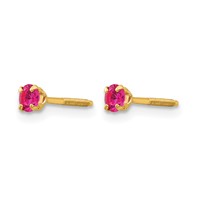 14K Yellow Gold Madi K 3mm Round Imitation Ruby July Birthstone Screwback Post Earrings view 2
