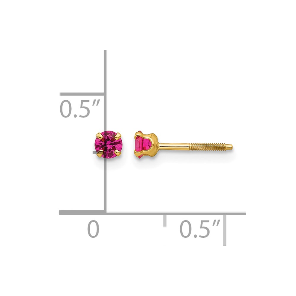 14k Madi K 3mm Imitation Ruby Birthstone Earrings (Jul) (GK199)