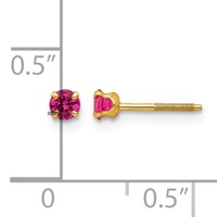 14K Yellow Gold Madi K 3mm Round Imitation Ruby July Birthstone Screwback Post Earrings view 4