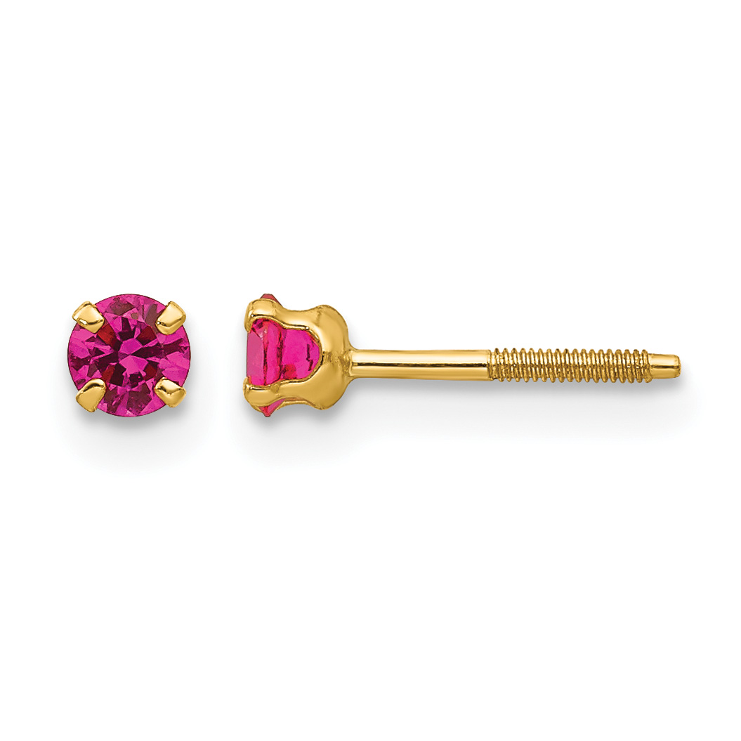 14k Madi K 3mm Imitation Ruby Birthstone Earrings (Jul) (GK199)