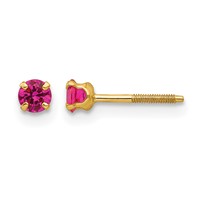 14K Yellow Gold Madi K 3mm Round Imitation Ruby July Birthstone Screwback Post Earrings view 1