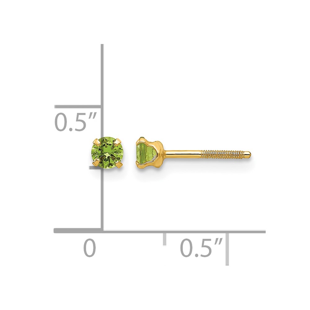 14k Madi K 3mm Imitation Peridot Earrings (Aug) (GK200)