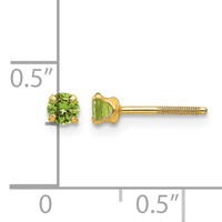 14K Yellow Gold Madi K 3mm Round Imitation Peridot August Birthstone Screwback Post Earrings view 4