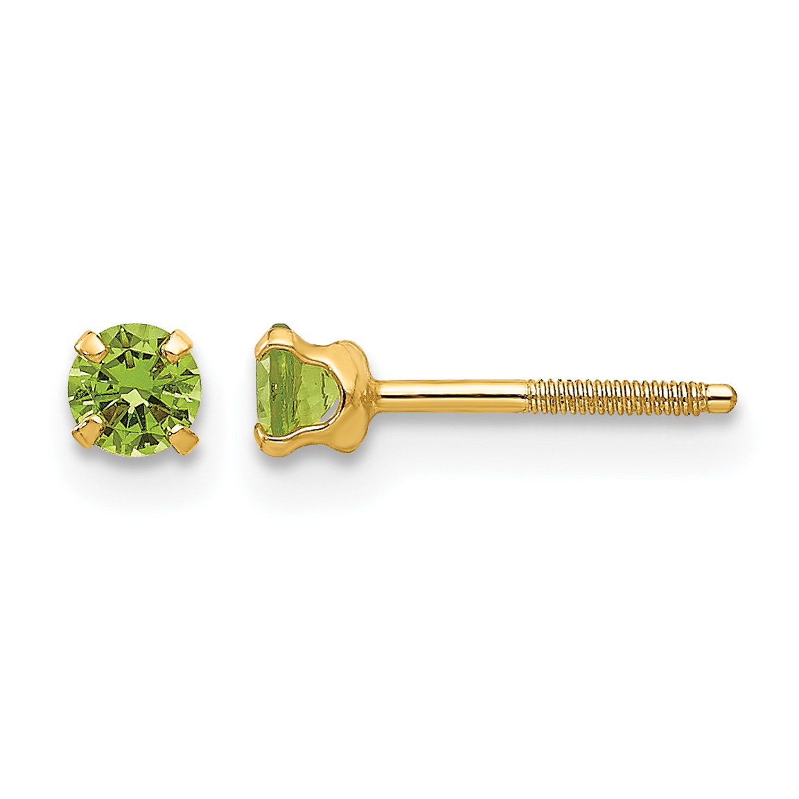 14k Madi K 3mm Imitation Peridot Earrings (Aug) (GK200)
