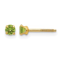 14K Yellow Gold Madi K 3mm Round Imitation Peridot August Birthstone Screwback Post Earrings view 1
