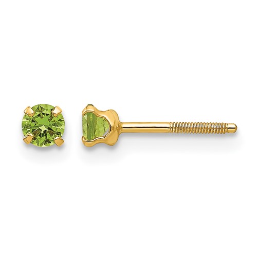 14K Yellow Gold Madi K 3mm Round Imitation Peridot August Birthstone Screwback Post Earrings