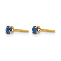 14K Yellow Gold Madi K 3mm Round Imitation Sapphire September Birthstone Screwback Post Earrings view 2