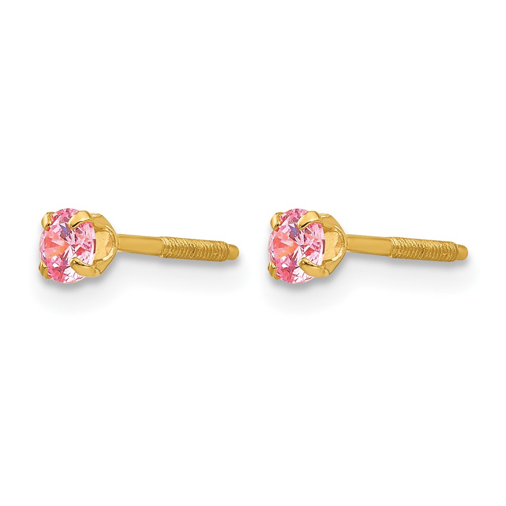 14k Madi K 3mm Imitation Pink Tourmaline Birthstone Earrings (Oct) (GK202)