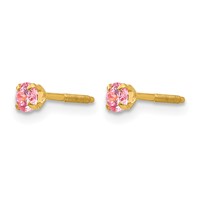 14K Yellow Gold Madi K 3mm Round Imitation Pink Tourmaline October Birthstone Screwback Post Earrings view 2