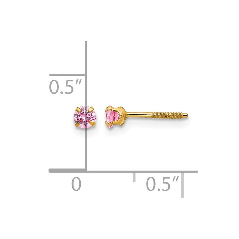 14k Madi K 3mm Imitation Pink Tourmaline Birthstone Earrings (Oct) (GK202)