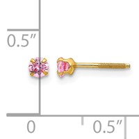 14K Yellow Gold Madi K 3mm Round Imitation Pink Tourmaline October Birthstone Screwback Post Earrings view 4