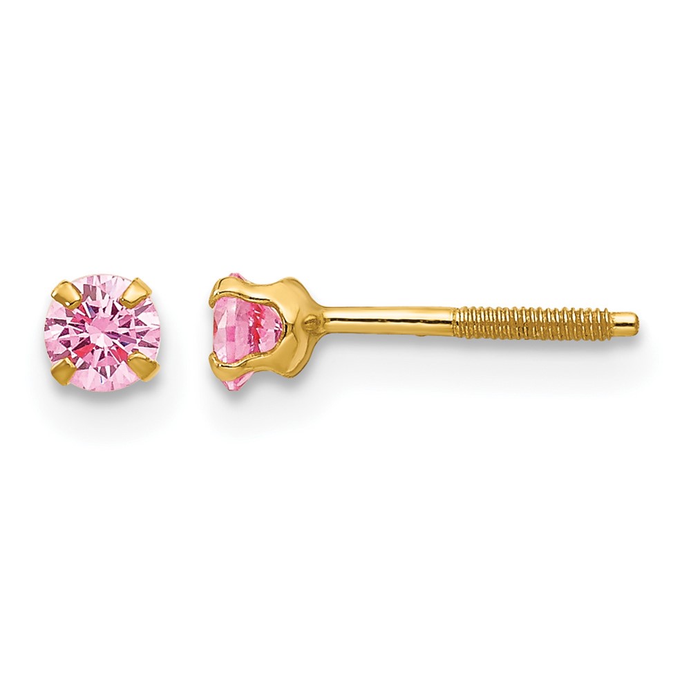 14k Madi K 3mm Imitation Pink Tourmaline Birthstone Earrings (Oct) (GK202)