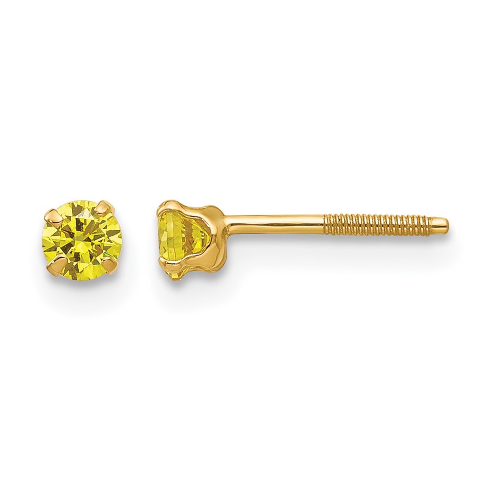 14K Yellow Gold Madi K 3mm Round Imitation Citrine November Birthstone Screwback Post Earrings