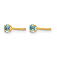 14K Yellow Gold Madi K 3mm Round Imitation Blue Zircon December Birthstone Screwback Post Earrings view 2