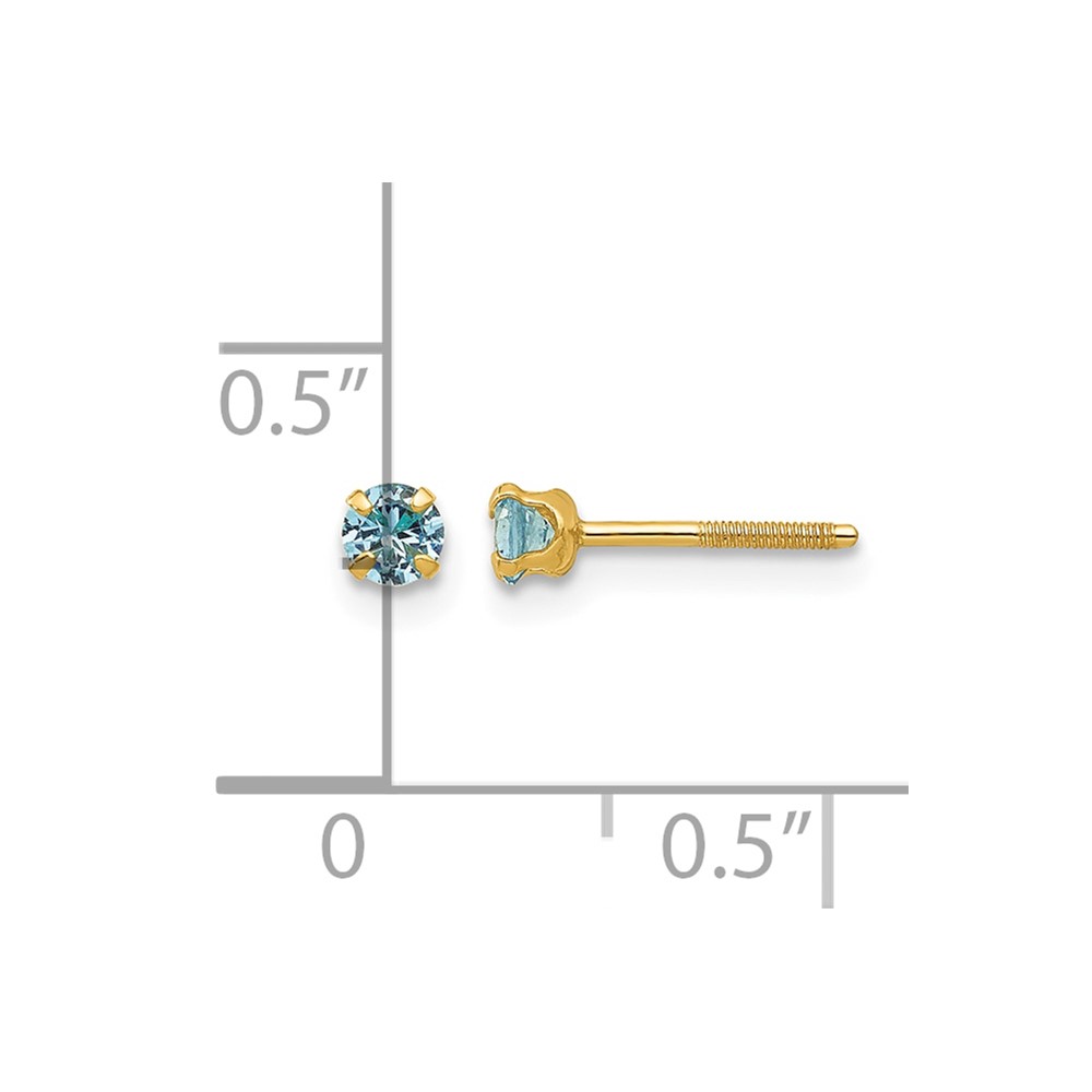 14k Madi K 3mm Imitation Blue Zircon Birthstone Earrings (Dec) (GK204)