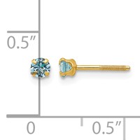 14K Yellow Gold Madi K 3mm Round Imitation Blue Zircon December Birthstone Screwback Post Earrings view 4