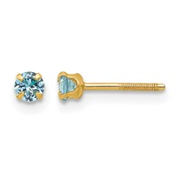 14K Yellow Gold Madi K 3mm Round Imitation Blue Zircon December Birthstone Screwback Post Earrings view 1