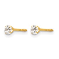 14K Yellow Gold Madi K 3mm Round CZ Post Earrings view 2