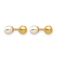 14K Yellow Gold Madi K Reversible 3-4mm White Round Freshwater Cultured Pearl and Bead Screwback Post Earrings view 2