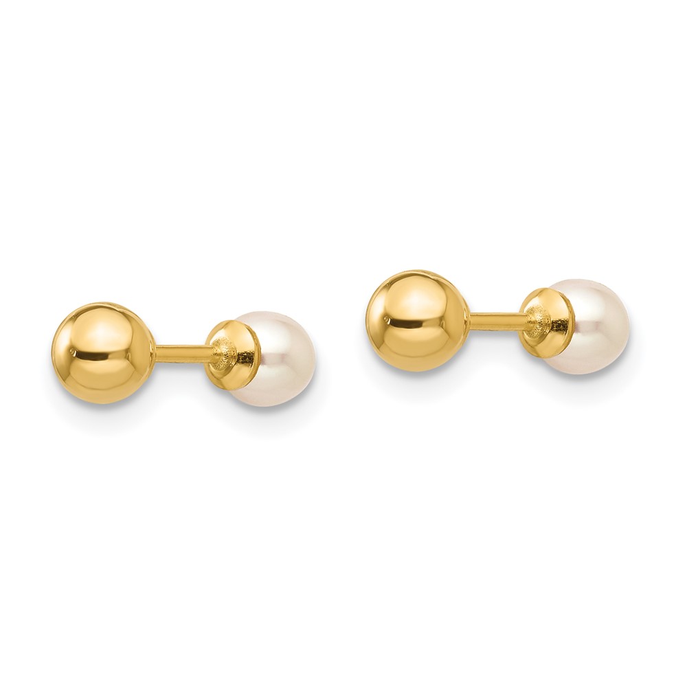 14k Madi K Reversible 3.75-4mm FW Cultured Pearl & Gold Ball Earrings (GK227)