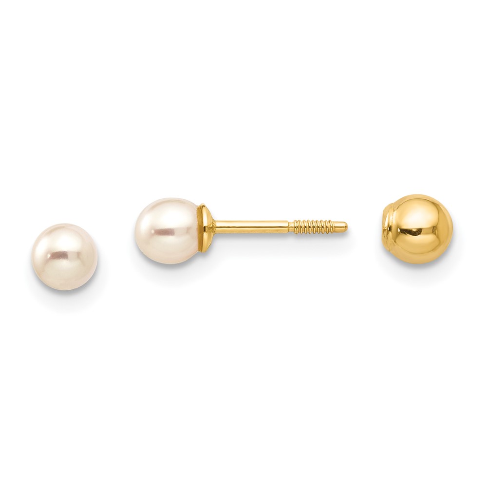 14k Madi K Reversible 3.75-4mm FW Cultured Pearl & Gold Ball Earrings (GK227)