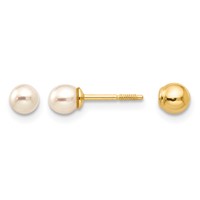14K Yellow Gold Madi K Reversible 3-4mm White Round Freshwater Cultured Pearl and Bead Screwback Post Earrings view 1