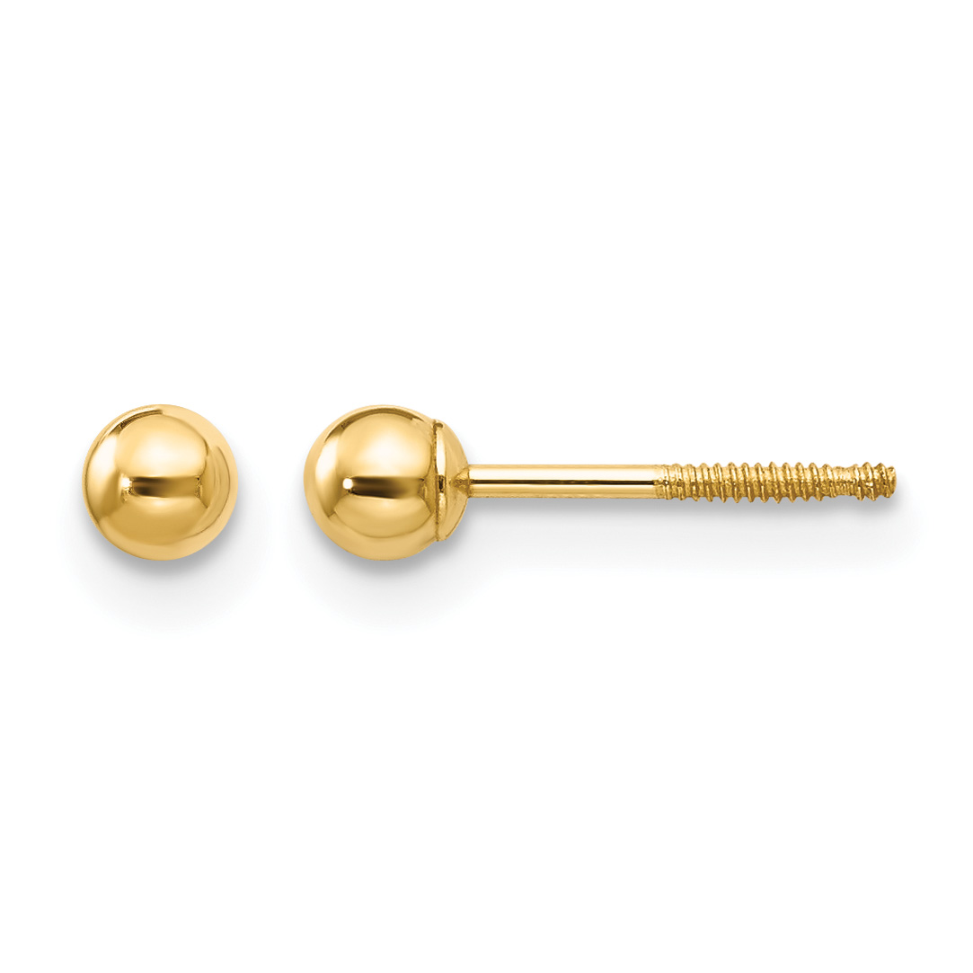 14k Madi K 3mm Ball Push On and Screw Off Screwback Earrings (GK241)