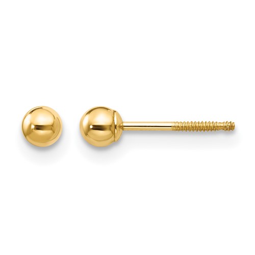 14K Yellow Gold Madi K 3mm Ball Push on and Screw Off Screwback Post Earrings