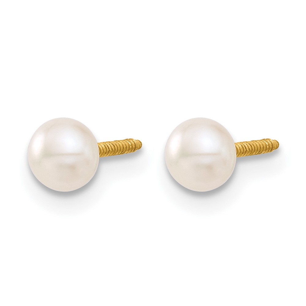 14k Madi K 4-5mm White Button Freshwater Cultured Pearl Screwback Post Earrings (GK247)