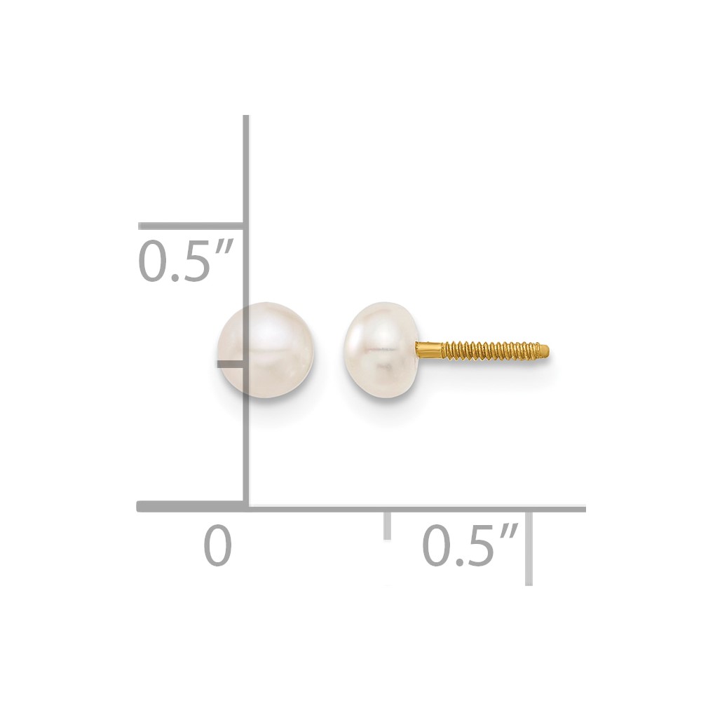 14k Madi K 4-5mm White Button Freshwater Cultured Pearl Screwback Post Earrings (GK247)